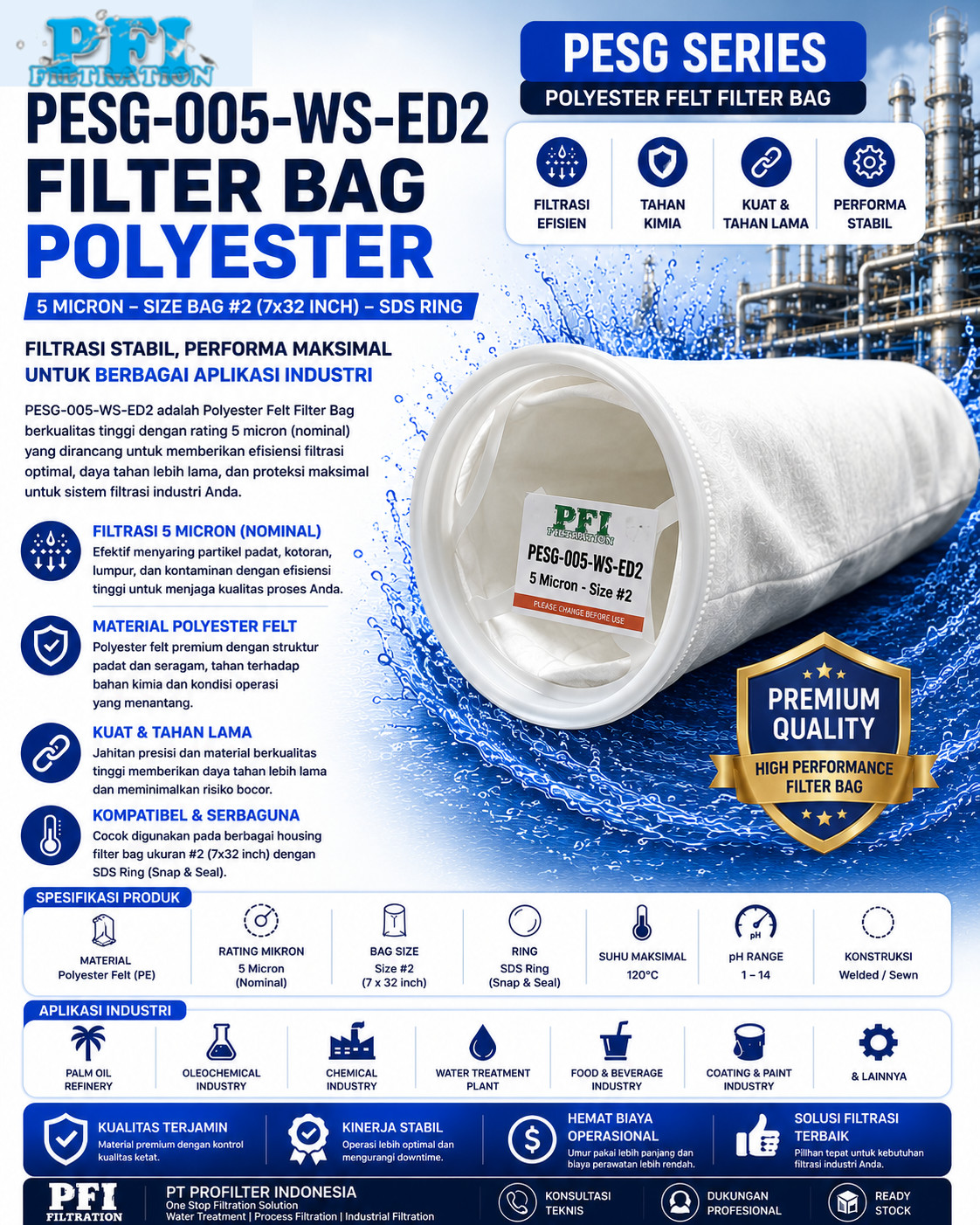 PESG-005-WS-ED2 Filter Bag Polyester 5 micron
