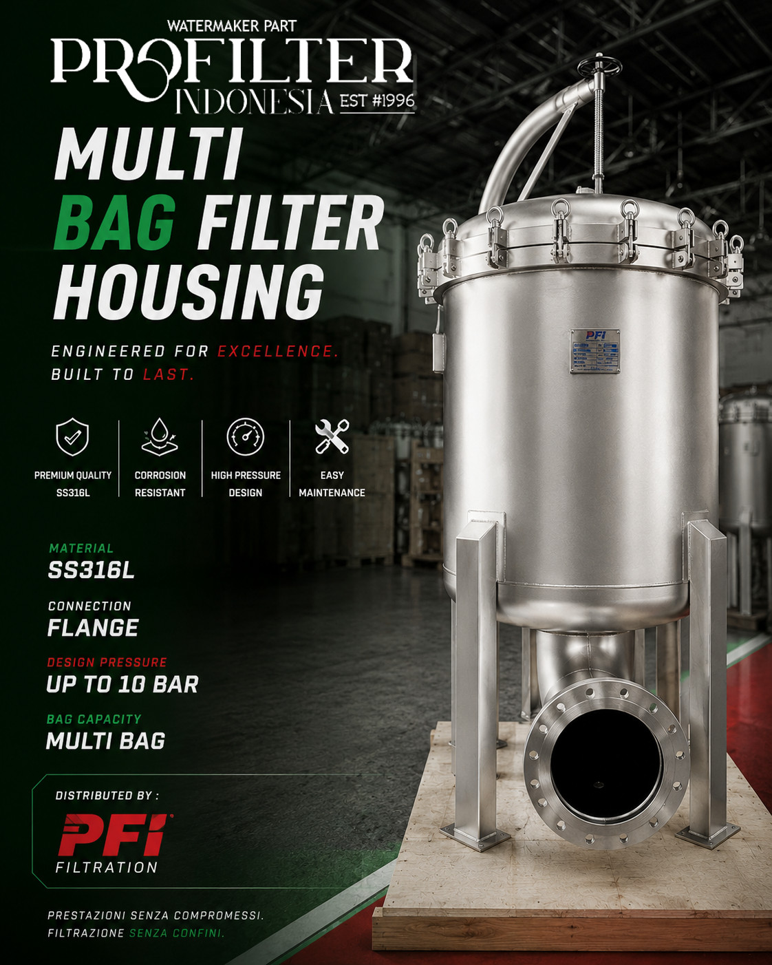 multi bag filter housing ss316l